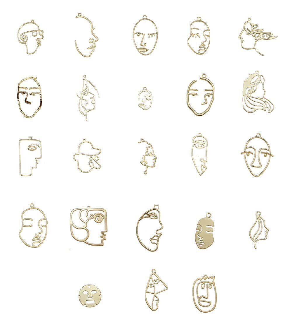 1108 23 Pcs Humen Face Charm Abstract Elegant Gold Hollow Vintage Geometric